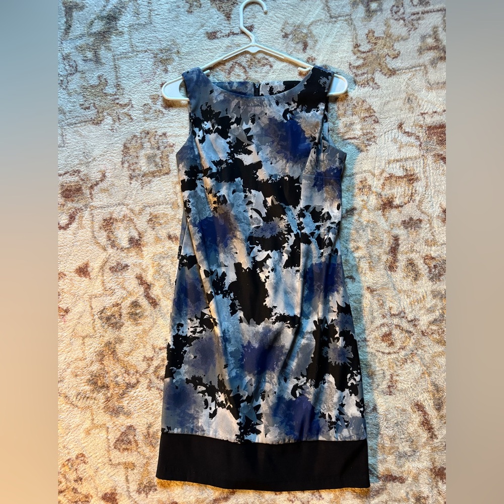 AB Studio Abstract Floral Blue and Black Dress